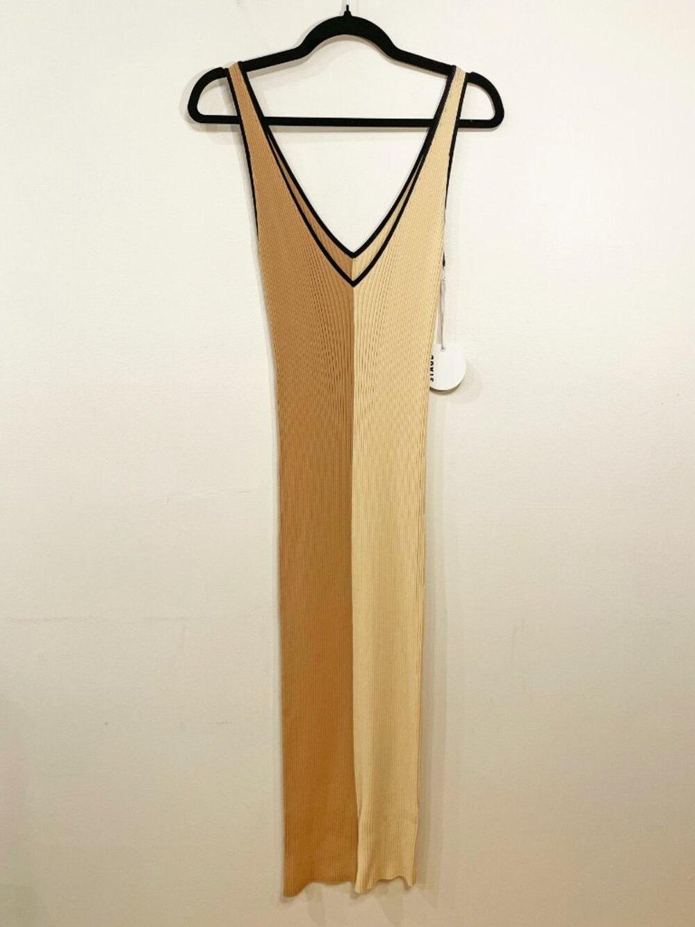 New Staud Dana Colorblock Ribbed Midi Dress Beige Small $165 - Picture 5 of 9